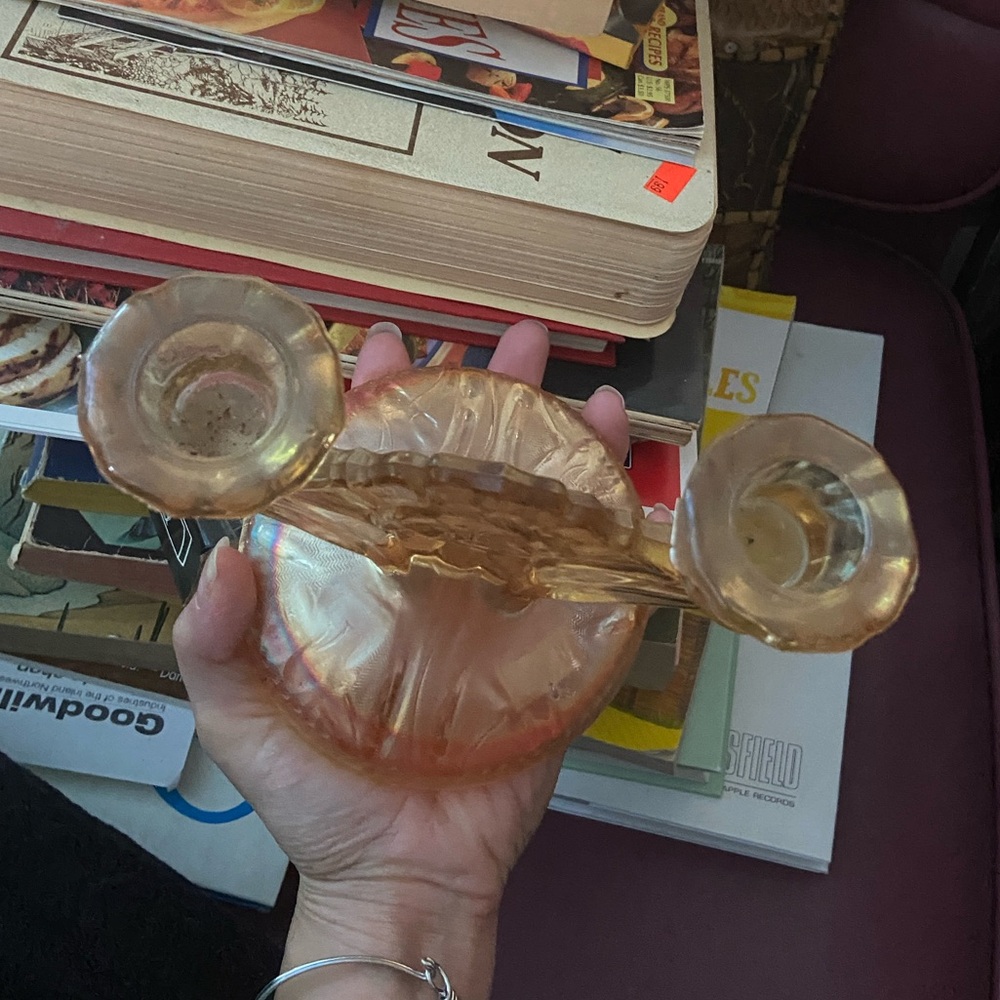 Iris Depression Glass Candelabra
